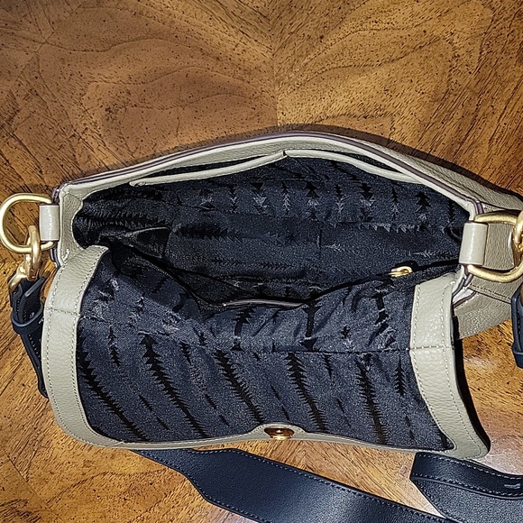 THACKER Leather Nola Shoulder/Crossbody Bag, Flap over, White/Taupe, NWT - Picture 11 of 16